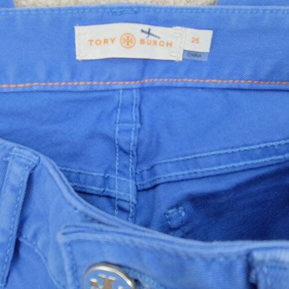 Tory Burch Straight Leg Ankle Jeans Blue Zip Up Logo Size 25 - Picture 7 of 7